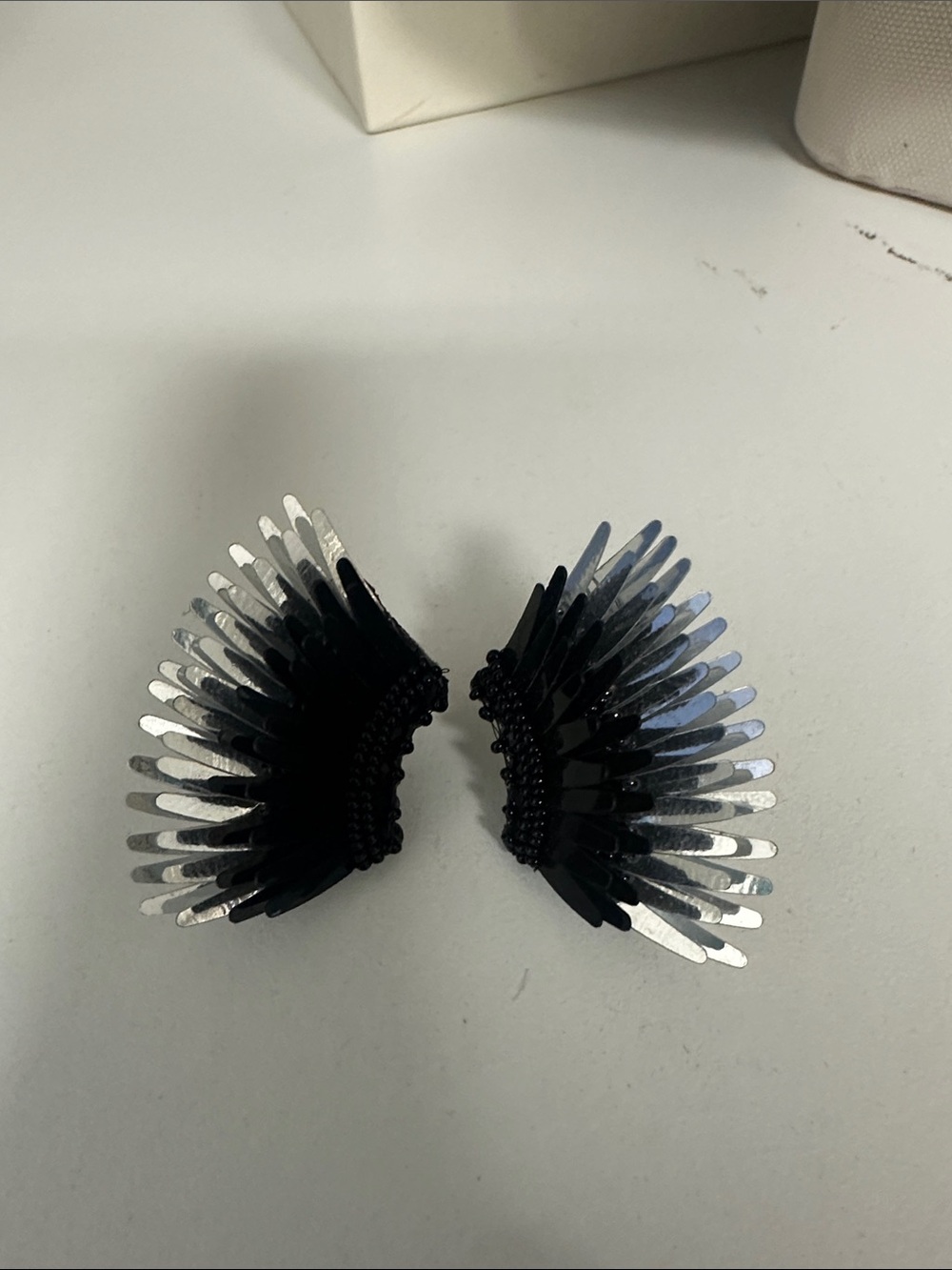 Black and Silver Feathered Statement Earrings